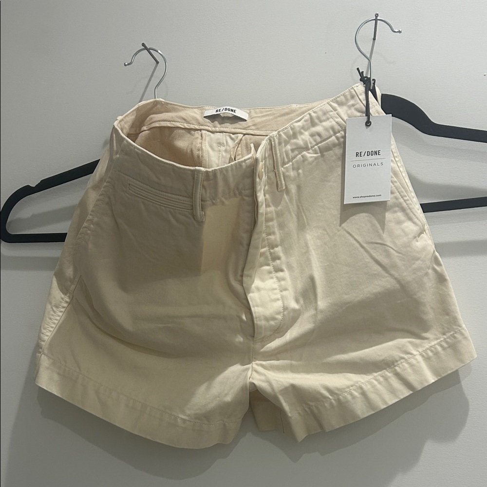 Womens Cream Cotton Shorts
